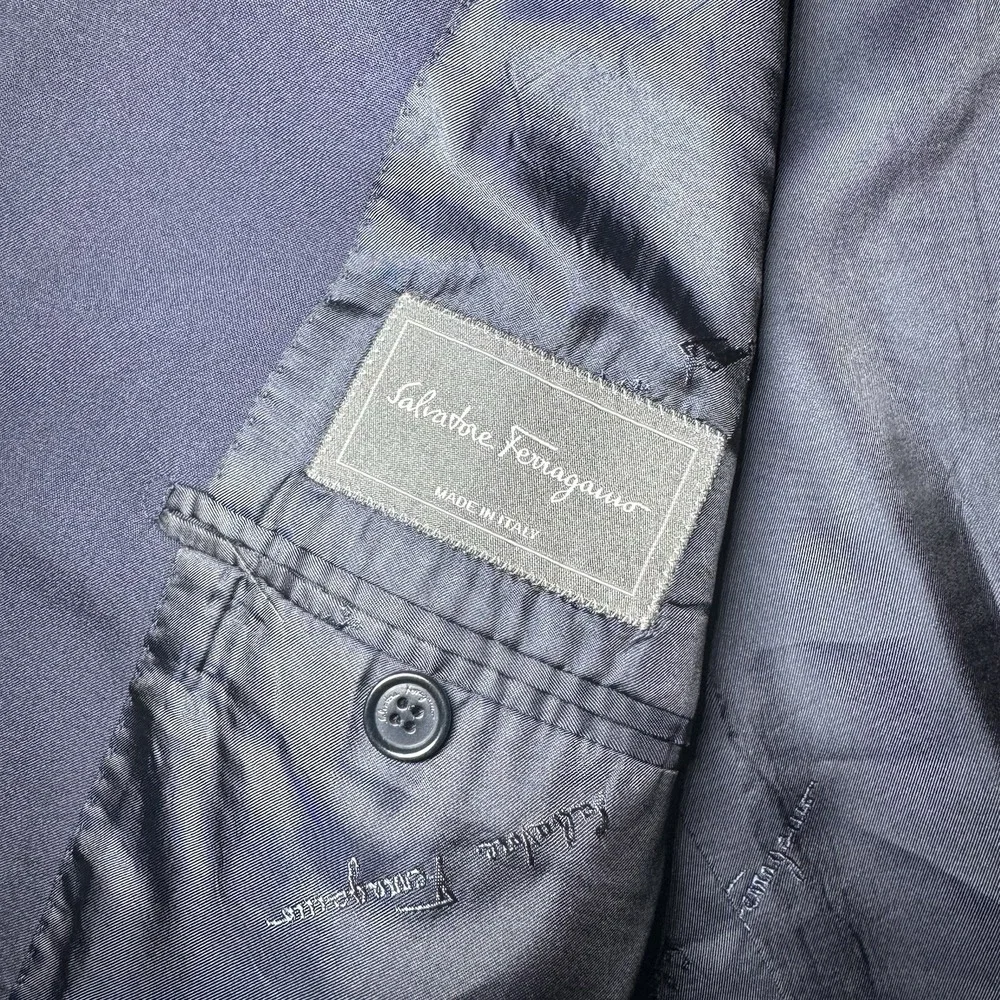 Salvatore Ferragamo Blazer 54 Navy‎ Blue Cotton Jacket Coat Wool 3-Butotn READ